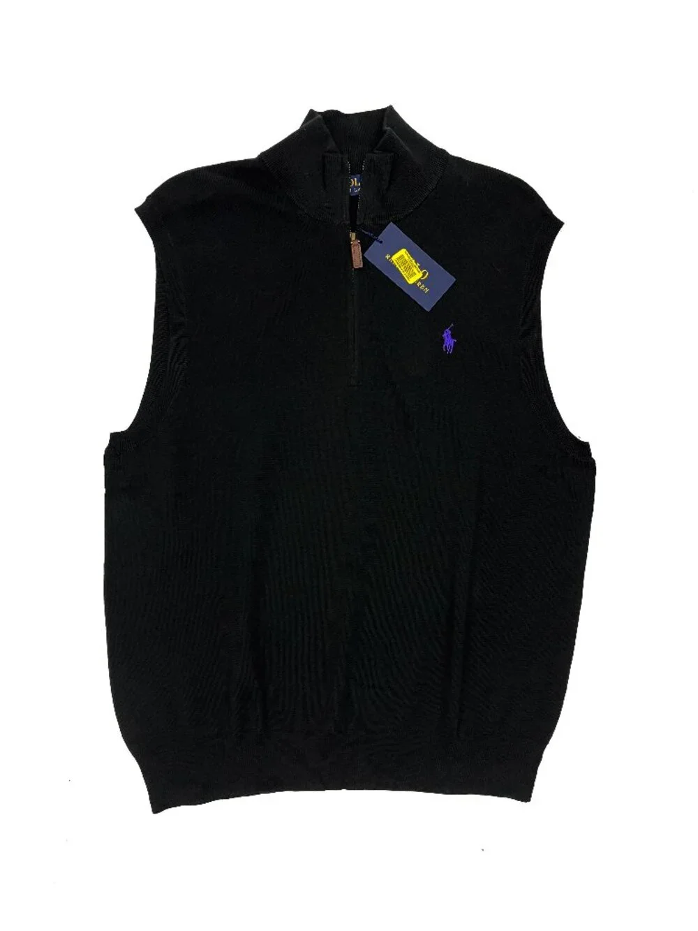 Polo Ralph Lauren NEW NWT Sweater Vest Black 1/4 Zip Pima Cotton Mens L purple